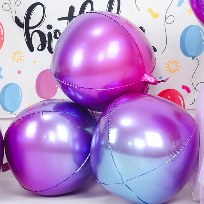 6Pcs Gradient Purple Round Foil Balloons, 22" Large Helium Ball Mylar Balloon, Metallic Purple Foil Balloon for Birthday Graduation Wedding Anniversary Bachelorette Disco Prom Party Decorations