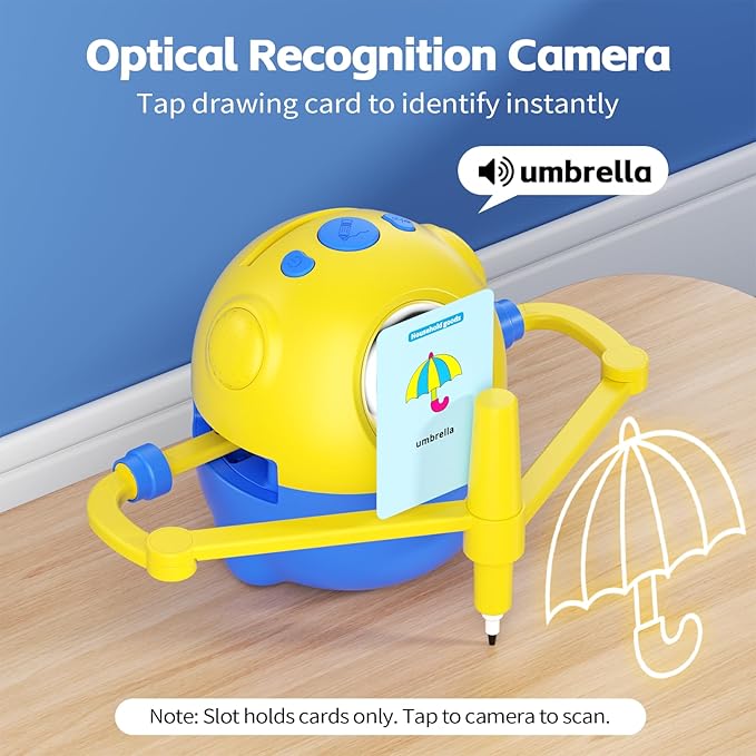 Drawing Robot for Kids with Camera Recognition, Interactive Educational Drawing Machine with 150 Cards, Montessori Painting Learning Toys for Ages 3+, Birthday for Boys Girls (Yellow)