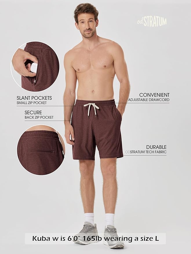 ODODOS Men's Performance Shorts 7" – Ultra Soft odSTRATUM Tech Everyday Shorts with Adjustable Waist and Secure Pockets