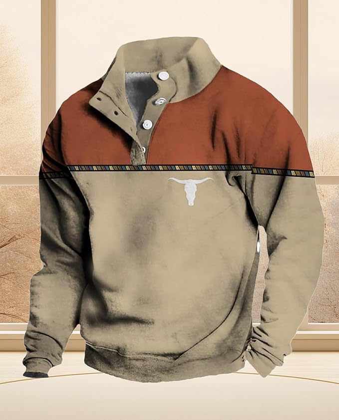 Western Sweatshirts for Men Aztec Retro Pullover Quarter Zip Sweatshirt Mens Stitching Color Fleece Sweatshirt