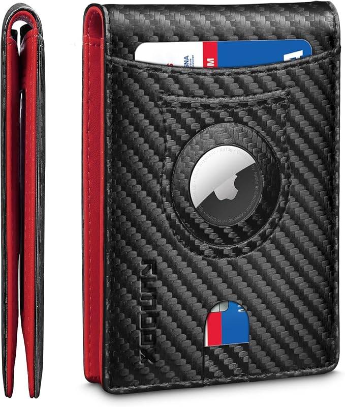 RUNBOX AirTag-Wallet-Mens-Slim-RFID Blocking Wallets Leather with Bill Compartment Air Tag Bifold Card Holder Wallet Gifts for Men Dad