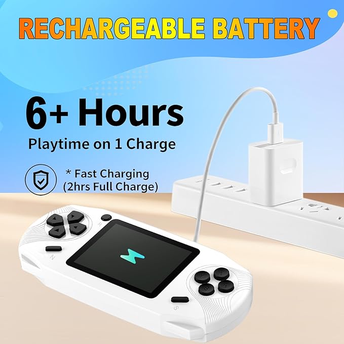 16 Bit Handheld Games for Kids Adults 3.0'' Large Screen Preloaded 100 HD Classic Retro Video Games USB Rechargeable Seniors Electronic Game Player Birthday Xmas Present (White)