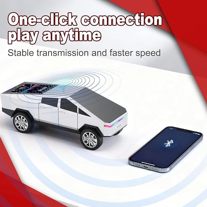 Futuristic Pickup Truck Replica Bluetooth Speaker with LED Display Screen – TWS Stereo, FM, USB/TF Playback, LED Lights, Built-in Mic, Gift for Car Lovers & Tech Fans (Silver)