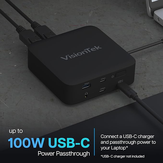 VisionTek VT1200DL Universal Dual 4K DisplayLink Docking Station – 2X HDMI, 2X DisplayPort, 100W Power Passthrough, USB-A, USB-C, Audio, Ethernet – Compatible with Windows, macOS, ChromeOS