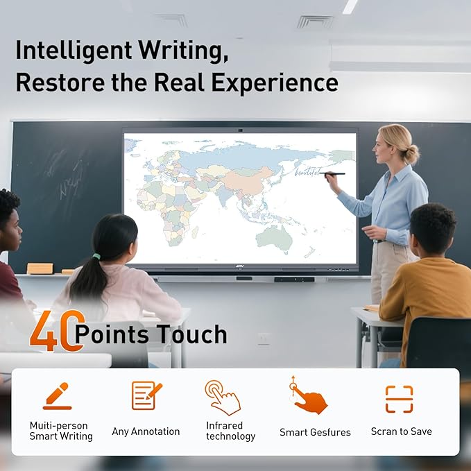 JAV 55 Inch Smart Board Interactive Whiteboard with Stand for Classroom Office Home, 4K UHD 8+128GB Touchscreen Smartboard with Built-in EDLA Licensed Android OS & Open App Ecosystem