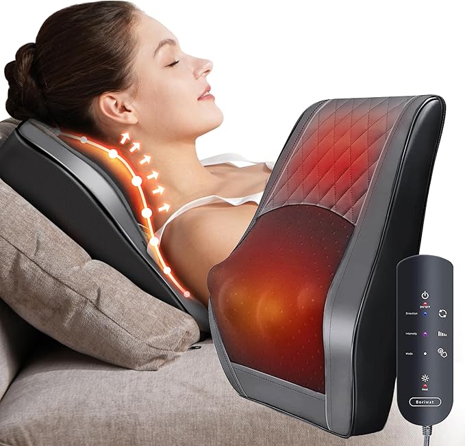 Boriwat Back and Neck Massager with Heat - 3D Kneading Massage Pillow for Neck, Shoulder, Leg Pain Relief - Gifts for Men, Women, Mom, Dad - Relax at Home, Office, Car - Dark Gray