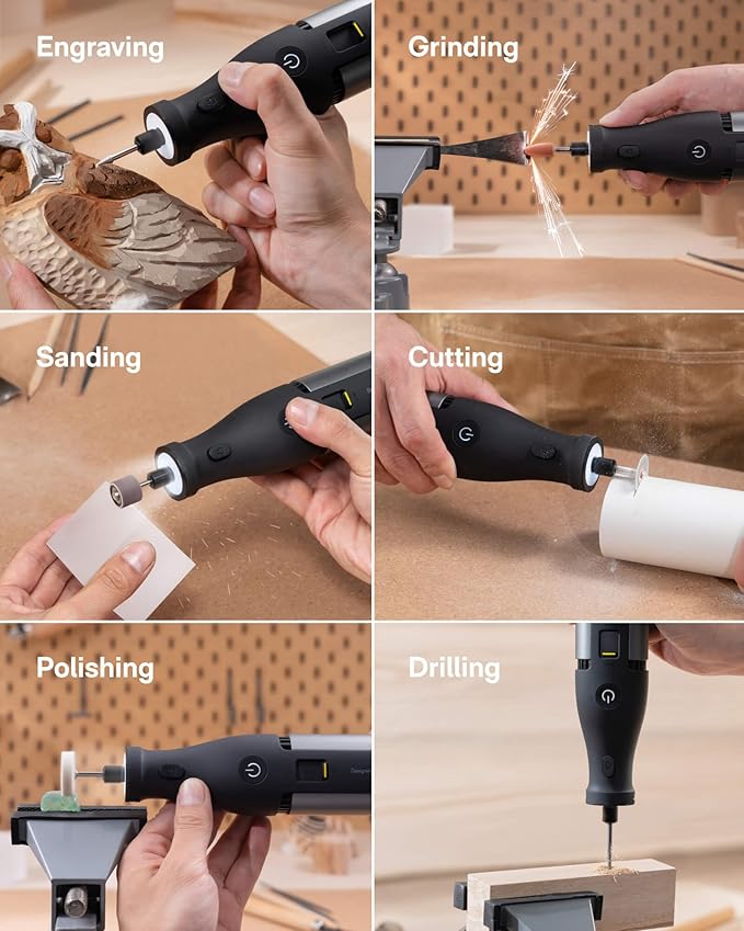 HOTO 12V Cordless Rotary Tool Kit, Engraving Pen, 35000 RPM Brushless Motor, Quiet & Stable, 3000mAh USB-C Rechargeable, LED Light, 37 Accessories for 3D Printing Sanding, Polishing, Drilling, DIY
