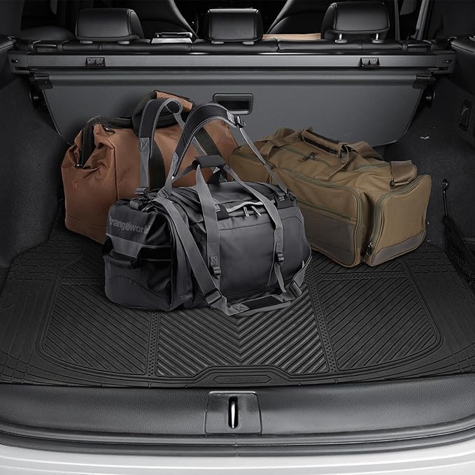 CAR PASS Heavy Duty Rubber Car Mats with Cargo Liner, Deep-Dish Car Floor Mats and Trunk Mat All Weather, Universal Trim-to-Fit for SUVs Trucks Sedans, Waterproof Anti-Slip, Trimmable V12 Black