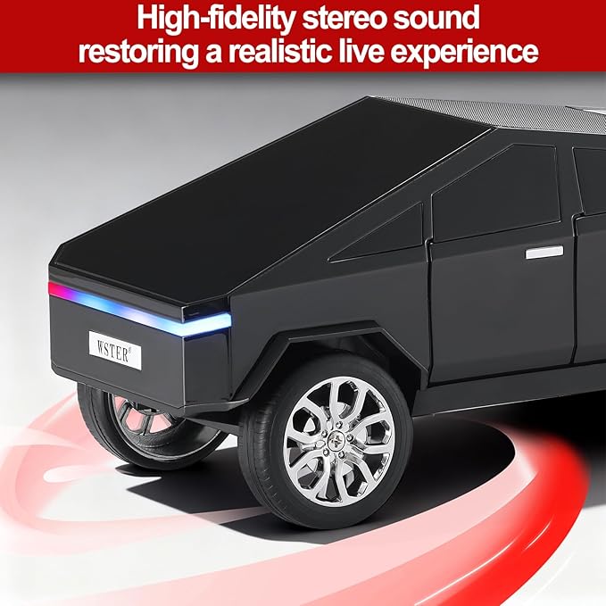 Futuristic Pickup Truck Replica Bluetooth Speaker with LED Display Screen – TWS Stereo, FM, USB/TF Playback, LED Lights, Built-in Mic, Gift for Car Lovers & Tech Fans (Black)