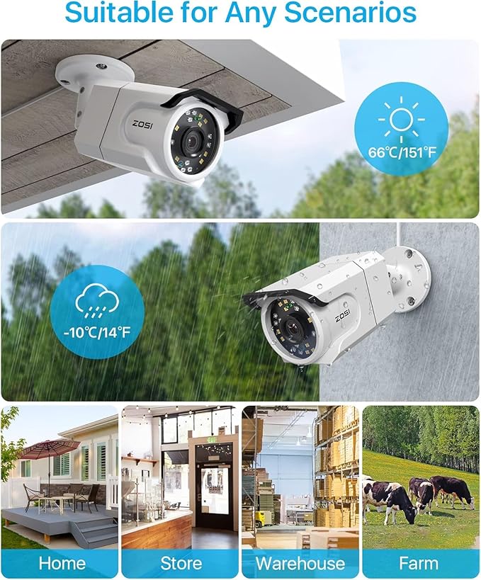 ZOSI 4K PoE Security Camera System,4 x 8MP Weatherproof Surveillance Cameras with One-Way Audio,People Counting,Night Vision,Person Vehicle Detection,8CH 4K NVR with 2TB HDD for Home 24/7 Recording