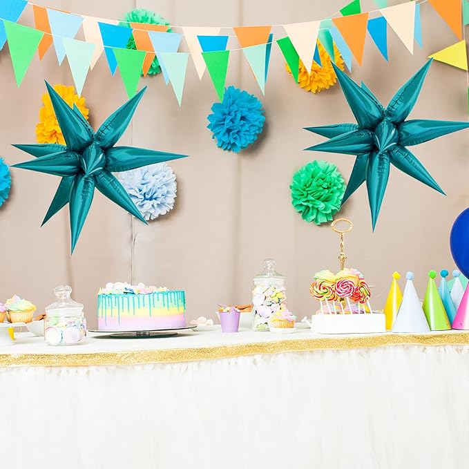 Tellpet Star Balloons Starburst Spike Shaped Balloon, 2pcs Large, Teal