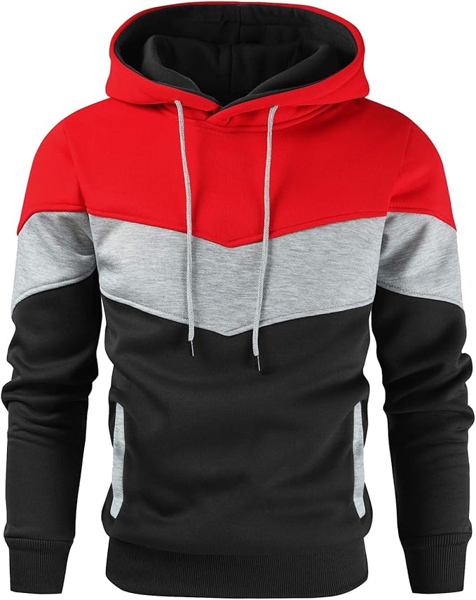 Gesean Men's Novelty Color Block Pullover Fleece Hoodie Long Sleeve Casual Sweatshirt with Pocket