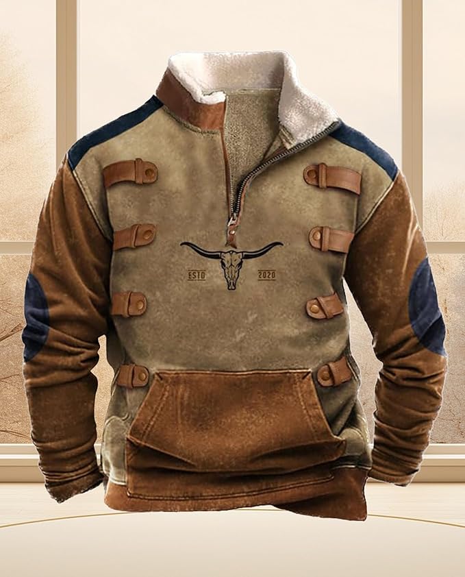 Western Sweatshirts for Men Aztec Retro Pullover Quarter Zip Sweatshirt Mens Stitching Color Fleece Sweatshirt