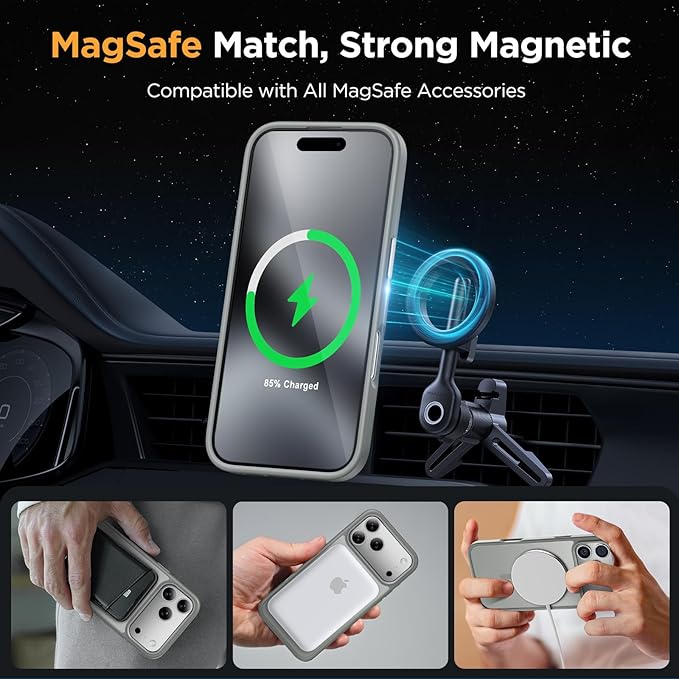 Miracase Magnetic for iPhone 17 Pro Max Case with Screen Protector [Compatible with MagSafe] Slim Thin Phone Case Military-Grade Protected for 17 ProMax Cover Bumper 6.9", Grey