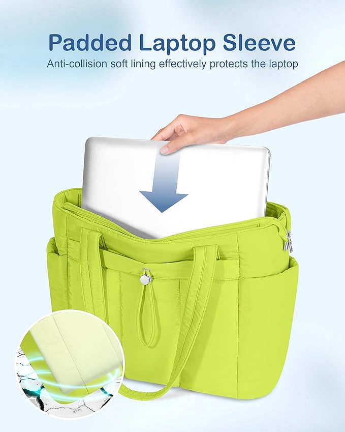 TOPDesign Puffy Tote Bag for Women with Cup Holder & Laptop Compartment & Cosmetic Bag & Trolley Sleeve for Work, Travel