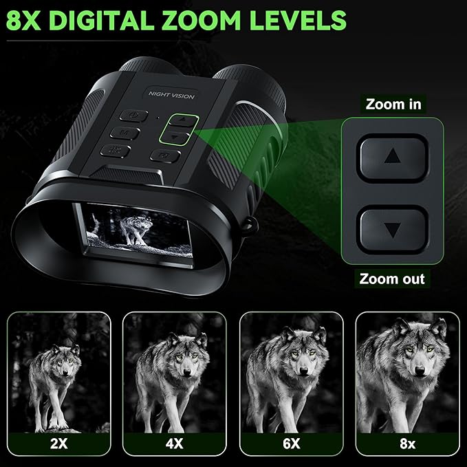 WONGKUO Night Vision Goggles - 5W Upgraded 4K HD IR Binoculars - 8X Digital Zoom, Rechargeable Binoculars with Camera Built in, 32GB Card to Save Photos and Videos, Flashlight for Camping Security