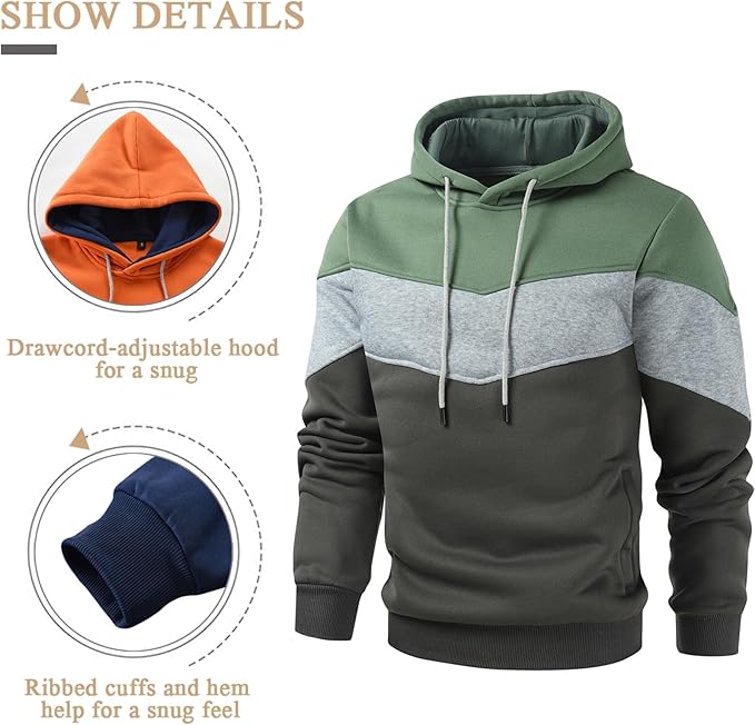 Gesean Men's Novelty Color Block Pullover Fleece Hoodie Long Sleeve Casual Sweatshirt with Pocket