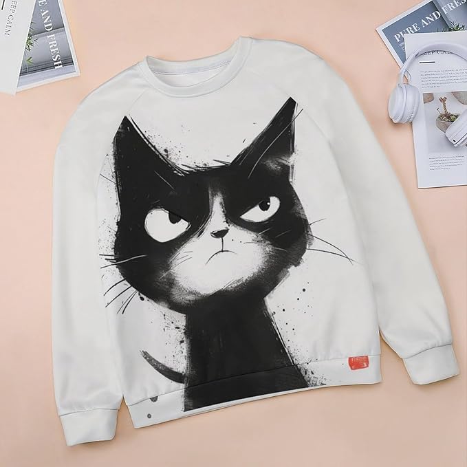 Long Sleeve Shirts for Women Cat Printed Fall Winter Dressy Holiday Casual Fashion Crewneck Tunic Tee Shirts