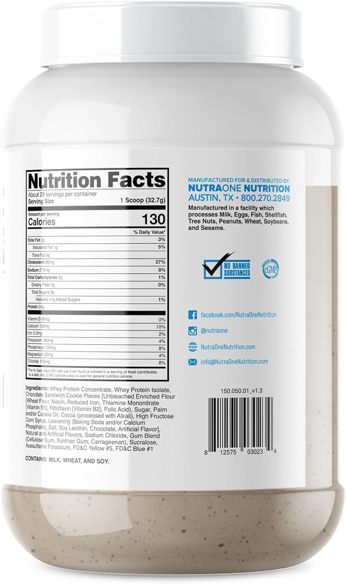 NutraOne ProteinOne Whey Protein Promote Recovery and Build Muscle with a Protein Shake Powder for Men & Women (Mint Chip Ice Cream, 2 LB)