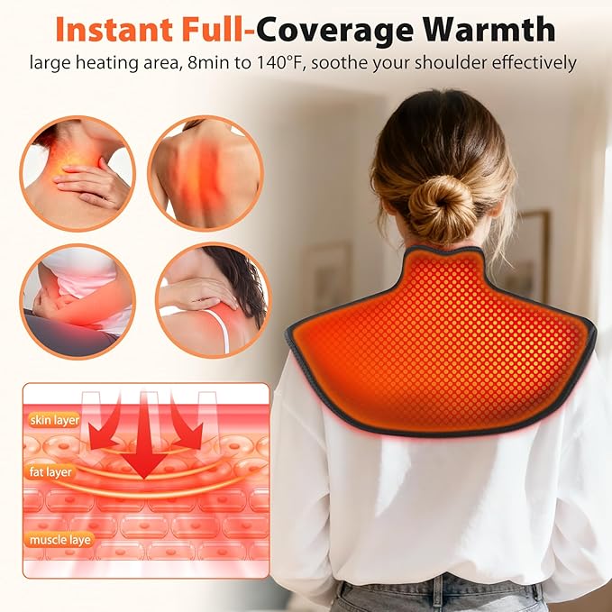 Weighted Heating Pad for Neck Shoulder Pain Relief, Cordless Electric Neck Shoulder Back Heating Pad Wrap 4 Heat Options & 5 Auto Timer Mode-Christmas Gifts for Mom Women
