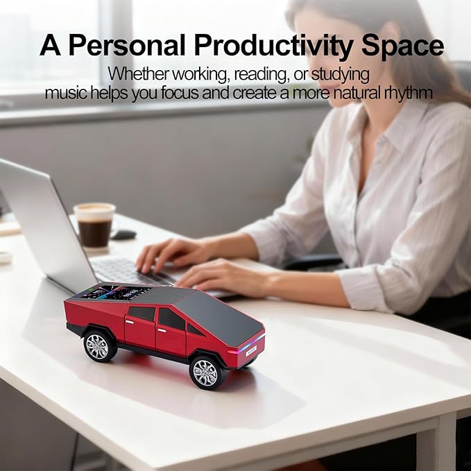 Futuristic Truck Replica Bluetooth Speaker with LED Display Screen – Practical Gift for Model Collectors, Music Listeners & Tech Fans, TWS Pairing, FM Radio, LED Headlight Detail & Mic (Red)