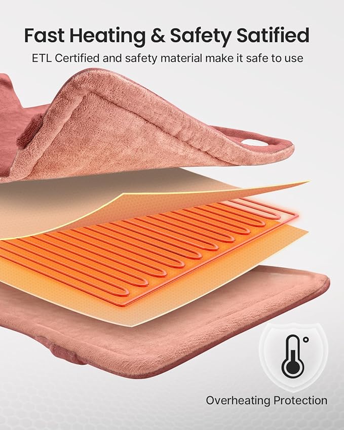 RENPHO Valentines Day & Birthday Gifts for Her Him Women Men, Electric Heating Pad for Back Pain Relief, FSA Eligible, Heat Pad for Neck and Shoulders, Fast Heating, 24"x33", ETL Certified, Pink