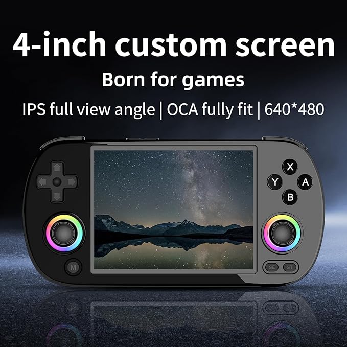 RG40XX H Retro Handheld Game Console 4.0-inch IPS Screen Linux System Game Player 64GB Card Preloaded 5000+ Games RGB Lighting 3200mAh Battery(RG40XX H-Black)