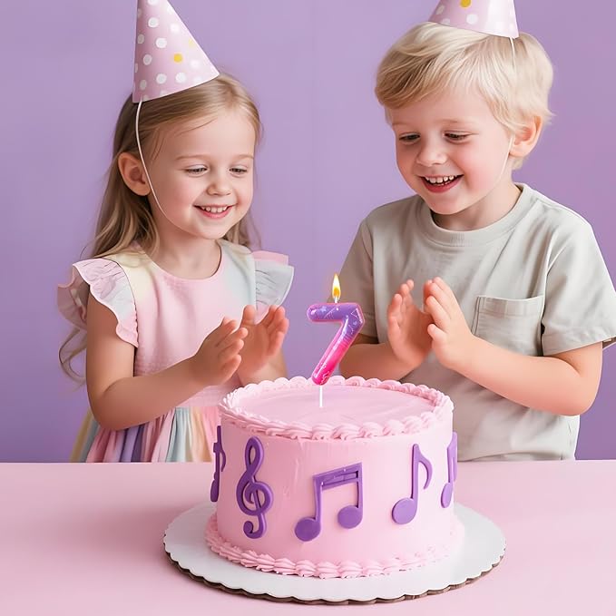 Lurevian K-pop Pink Purple Number Birthday Candle – Trendy Cake Decoration for Themed Parties, Sparkly Gradient Cake Topper for Girls Birthday Party Decoration for Teens（Number 7）
