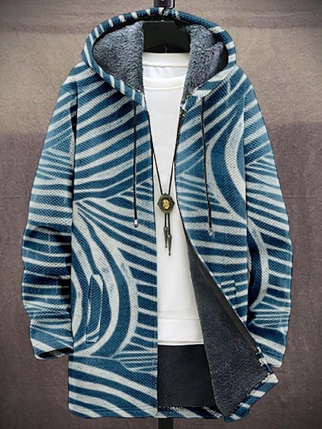 2025 Men's Ethnic Pattern Hooded Jacket Long Cardigan Hoodies Full Zip Vintage Knitted Zipper Coat with Pocket