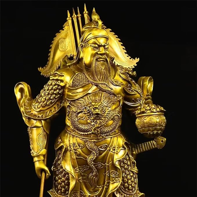 burid Pure Copper Chinese Feng Shui Guan Gong Statue God of Wealth Home and Office Decoration Wu God of Wealth Guan Yu Statue Best Furnishings Gifts, 23*24*51CM，7.7KG