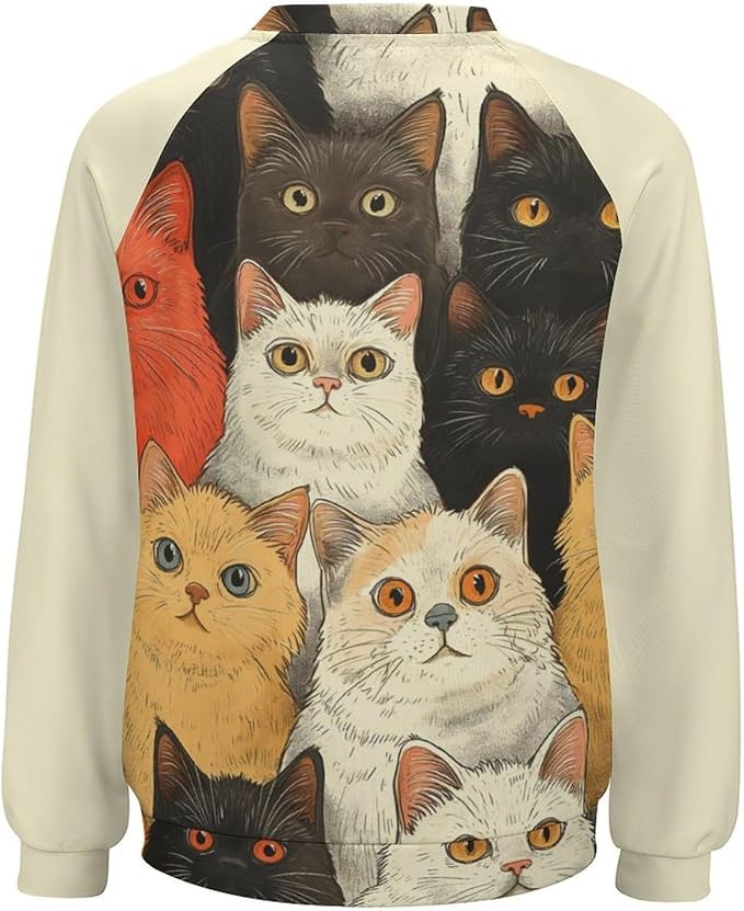 Long Sleeve Shirt Women Fall Cat Print Funny Hide Belly Vacation Plus Size Ladies Hippie Dressy Sweaters