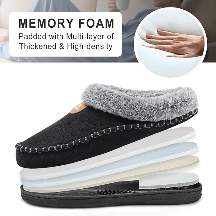 ATHMILE Mens Slippers Warm Moccasin Memory Foam House Shoes Indoor Outdoor Fuzzy Plush Lined Slippers for Home Bedroom