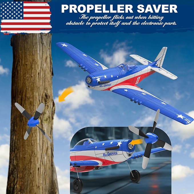LEAMBE RC Plane 4 Channel Remote Control Airplane with 3 Modes - Ready to Fly Upgrade P51 RC Airplane for Beginners Adult with Xpilot Stabilization System & One Key Aerobatic Blue-Red