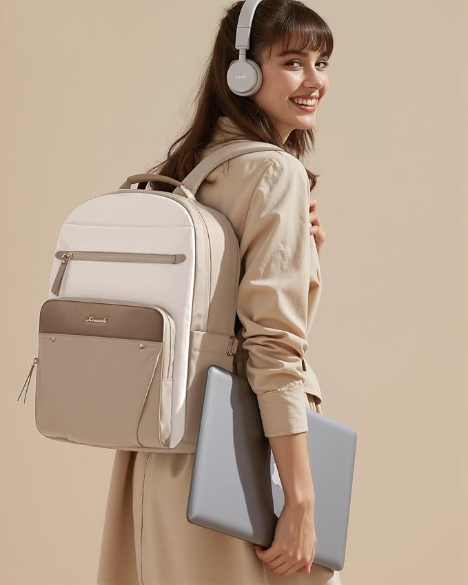 LOVEVOOK Laptop Backpack for Women, 15.6" Work Backpack Purse, Travel Personal Item Bag, Carry On Business Computer Bag, Casual Daypack for Office, School, or Gift, Soft Taupe