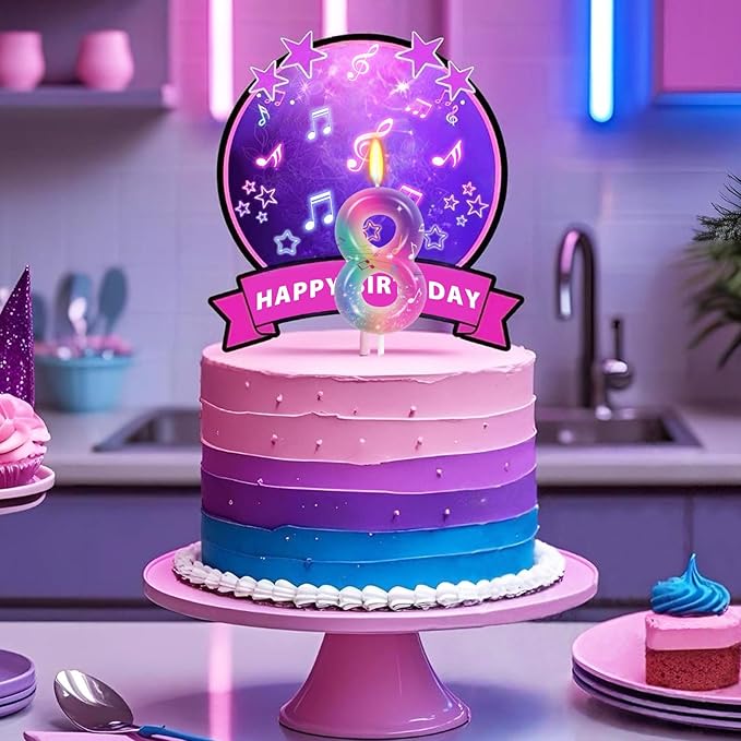 FAMGift Kpop Musical Note Birthday Candles - Number 8 Candle for Music Themed Cake Topper, Colorful Birthday Decorations for Girls