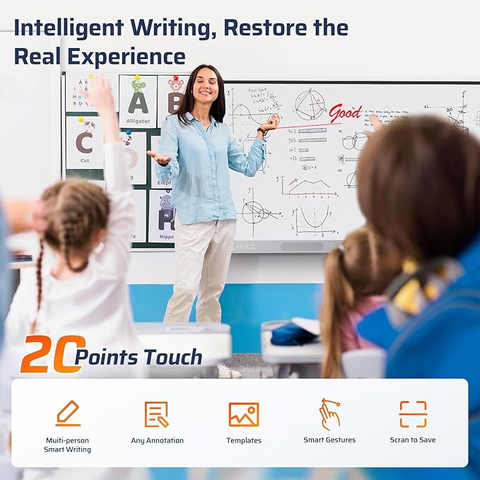 HKMLC Smart Board, Essential 55 Inch All-in-One Interactive Whiteboard with 4K UHD Touch Screen Flat Panel, Digital Electronic Whiteboard for Classroom and Business (Wall Mount Included)