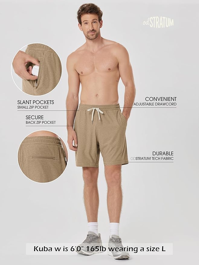 ODODOS Men's Performance Shorts 7" – Ultra Soft odSTRATUM Tech Everyday Shorts with Adjustable Waist and Secure Pockets