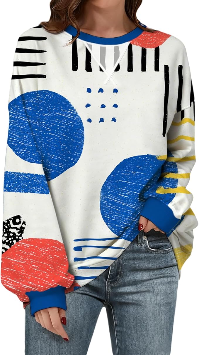 Womens Sweatshirts Fahsion Floral Print Long Sleeve Comfy Fall Tops Oversized Casual Crewneck Pullover Shirts