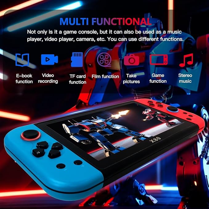 7-Inch X80 Video Game Console Handheld Portable, Built-in 20000 Games, 16GB Memory, Game Console with Joystick Classic Retro Game Player