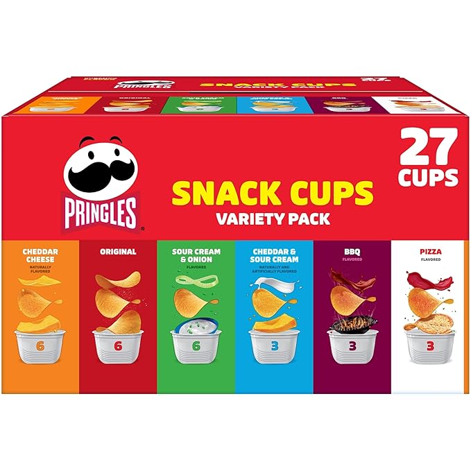Pringles Potato Crisps Chips, Lunch Snacks, Snack Cups, Variety Pack, 19.5oz Box (27 Cups)