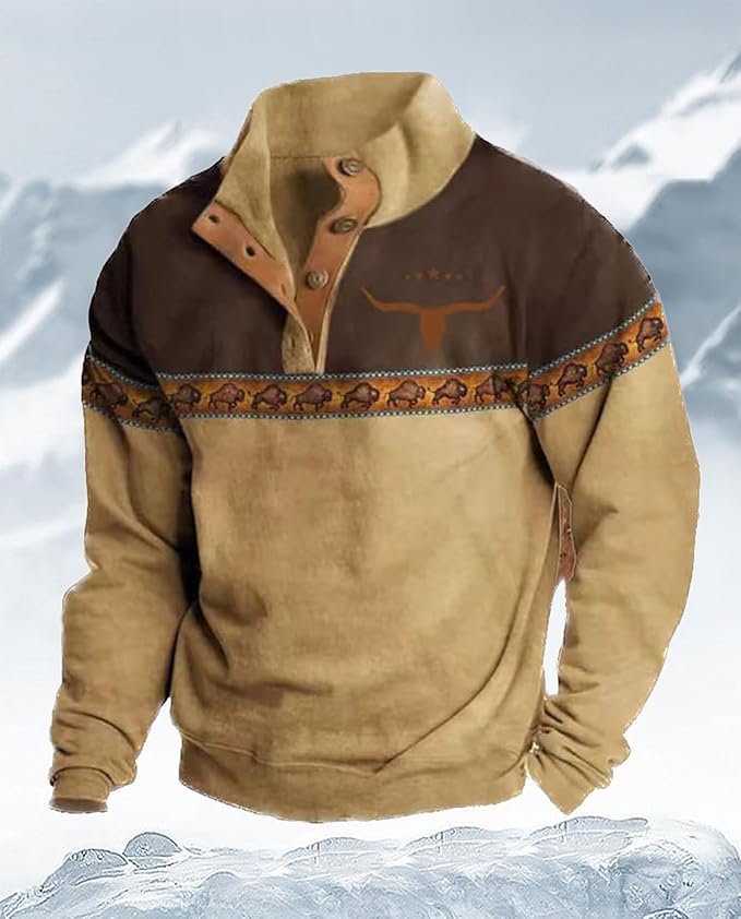 Western Sweatshirts for Men Aztec Retro Pullover Quarter Zip Sweatshirt Mens Stitching Color Fleece Sweatshirt