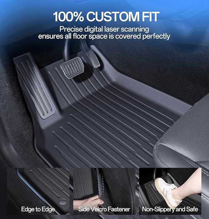 Floor Mats Fit for Model Y 2026-2025 Juniper 5-Seat - Custom Fit All Weather Front & Rear Row TPE Car Mats Floor Liners, 3-Piece (Not Fit 7-Seat)