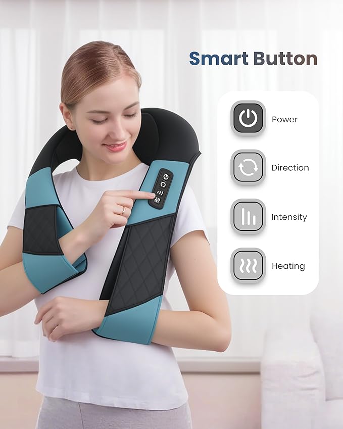 COMFIER Cordless Neck Massager with Heat, Deep Tissue Shiatsu Massage Pillow for Shoulder Back Pain Relief, 3D Kneading Portable Rechargeable Wireless Body Massager