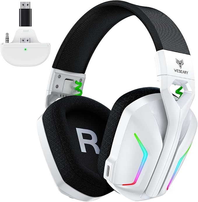 Wireless Gaming Headset for Xbox Series X|S, Xbox One, PS5, PS4, PC, Mac, Switch, 2.4GHz + Bluetooth Over-Ear Gaming Headphones with ENC Mic, 3D Stereo, Dynamic LED Lights, 50mm Drivers, 50H