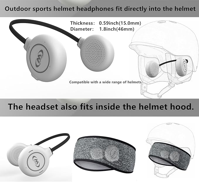 ski Helmet Headphones,True Wireless Bluetooth Helmet Speakers for Skiing, Snowboarding Mountain Biking