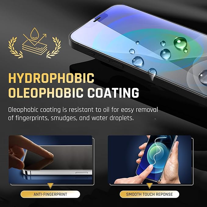 2 Pack iPhone 12 Pro Max Screen Protector 9H Military Grade Scratch Fingerprint Resistance Anti-Glare Shatterproof Tempered Glass - Easy Installation Bubble Free