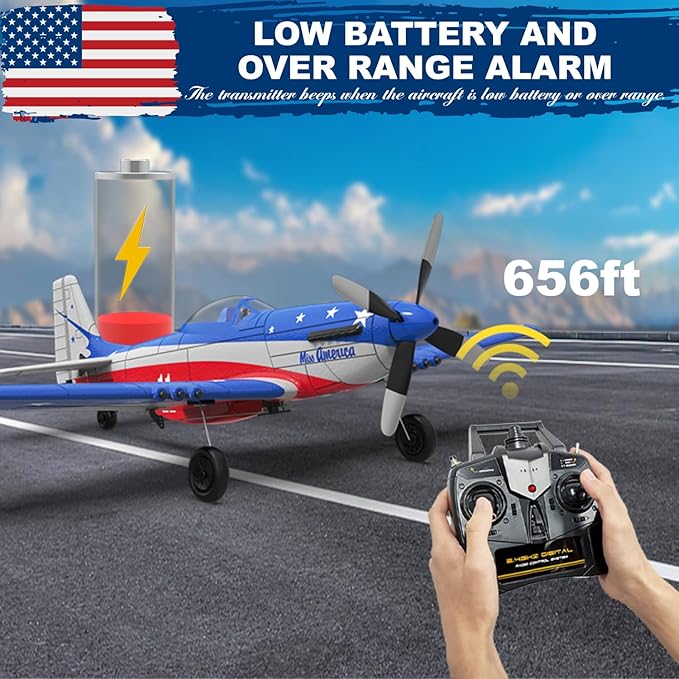 LEAMBE RC Plane 4 Channel Remote Control Airplane with 3 Modes - Ready to Fly Upgrade P51 RC Airplane for Beginners Adult with Xpilot Stabilization System & One Key Aerobatic Blue-Red