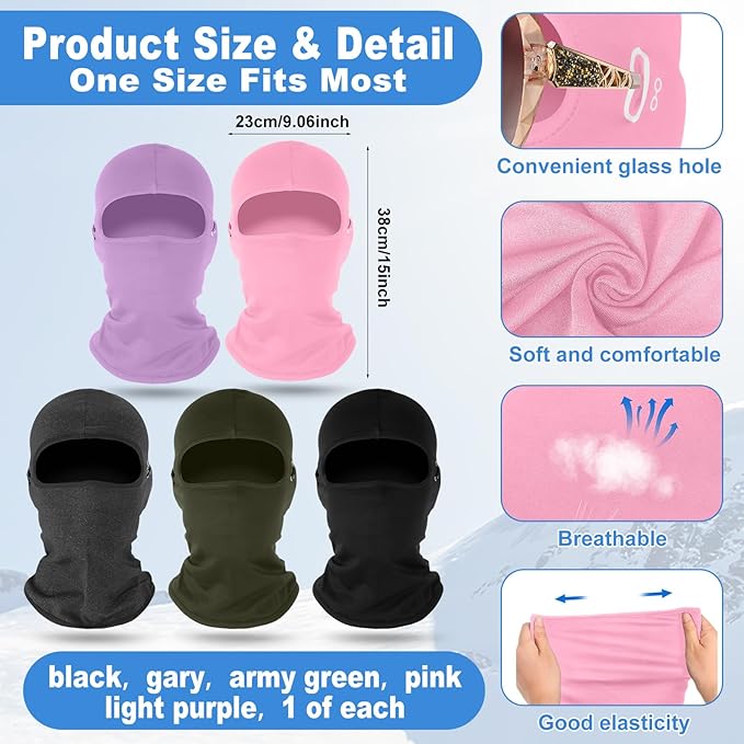 Suhine 5 Pcs Winter Balaclava Ski Mask Windproof Thermal Full Face Mask Cold Weather Balaclava with Reflective Stripe
