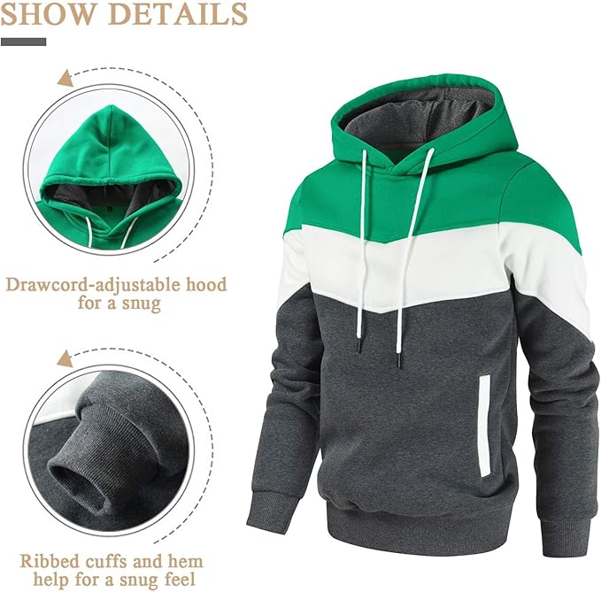 Gesean Men's Novelty Color Block Pullover Fleece Hoodie Long Sleeve Casual Sweatshirt with Pocket
