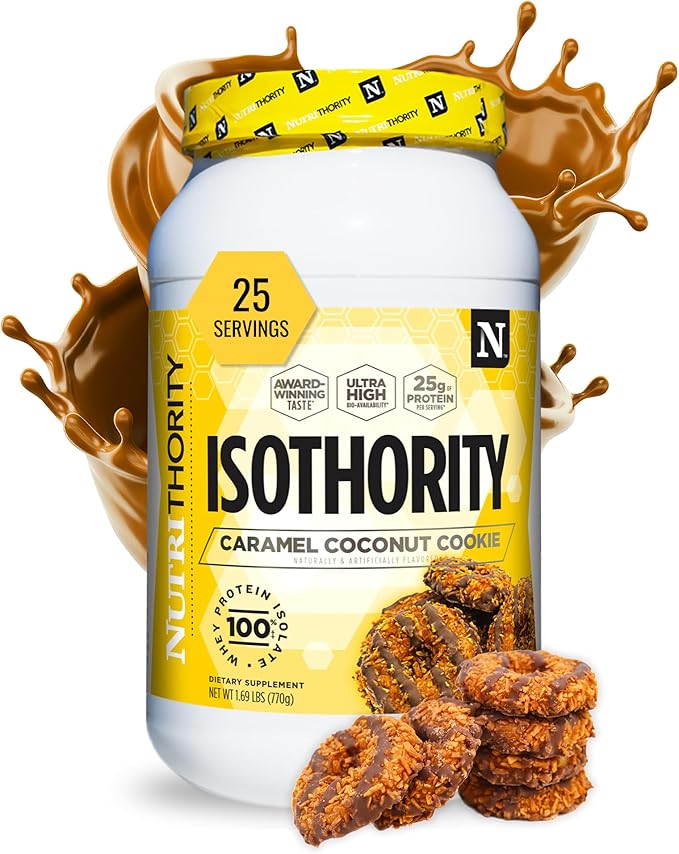 Nutrithority - Isothority Isolated Whey Protein Powder with Ultra-Absorbable Protein and BCAAs to Build Muscle and Accelerate Recovery, Keto Friendly, Low Carbs, Gluten Free (Caramel Coconut Cookie)